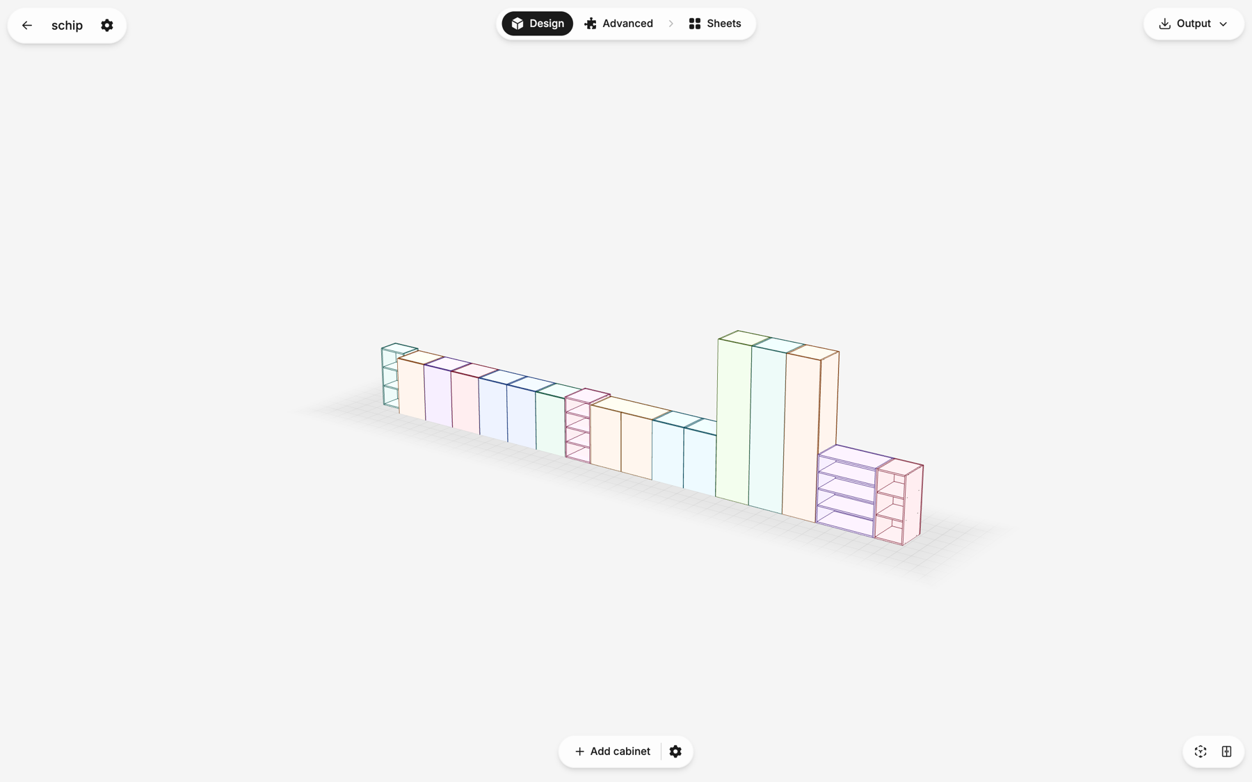 A full run of cabinets designed in 3D